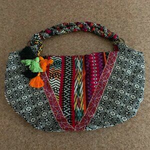 Multicolor Canvas tote with braided cord strap handles NEW